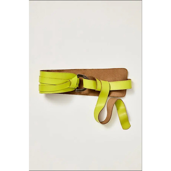 Free People Belt Small Medium Neon Yellow Leather Parakeet Wrap Waist Boho Waltz